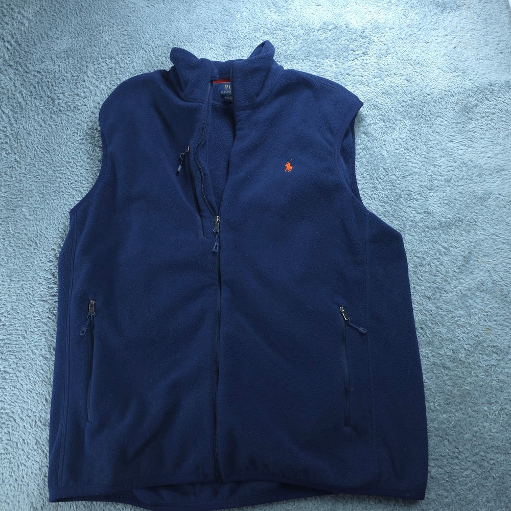 Polo Ralph Lauren Vest Mens Large Navy Blue Performance Fleece Full Zip